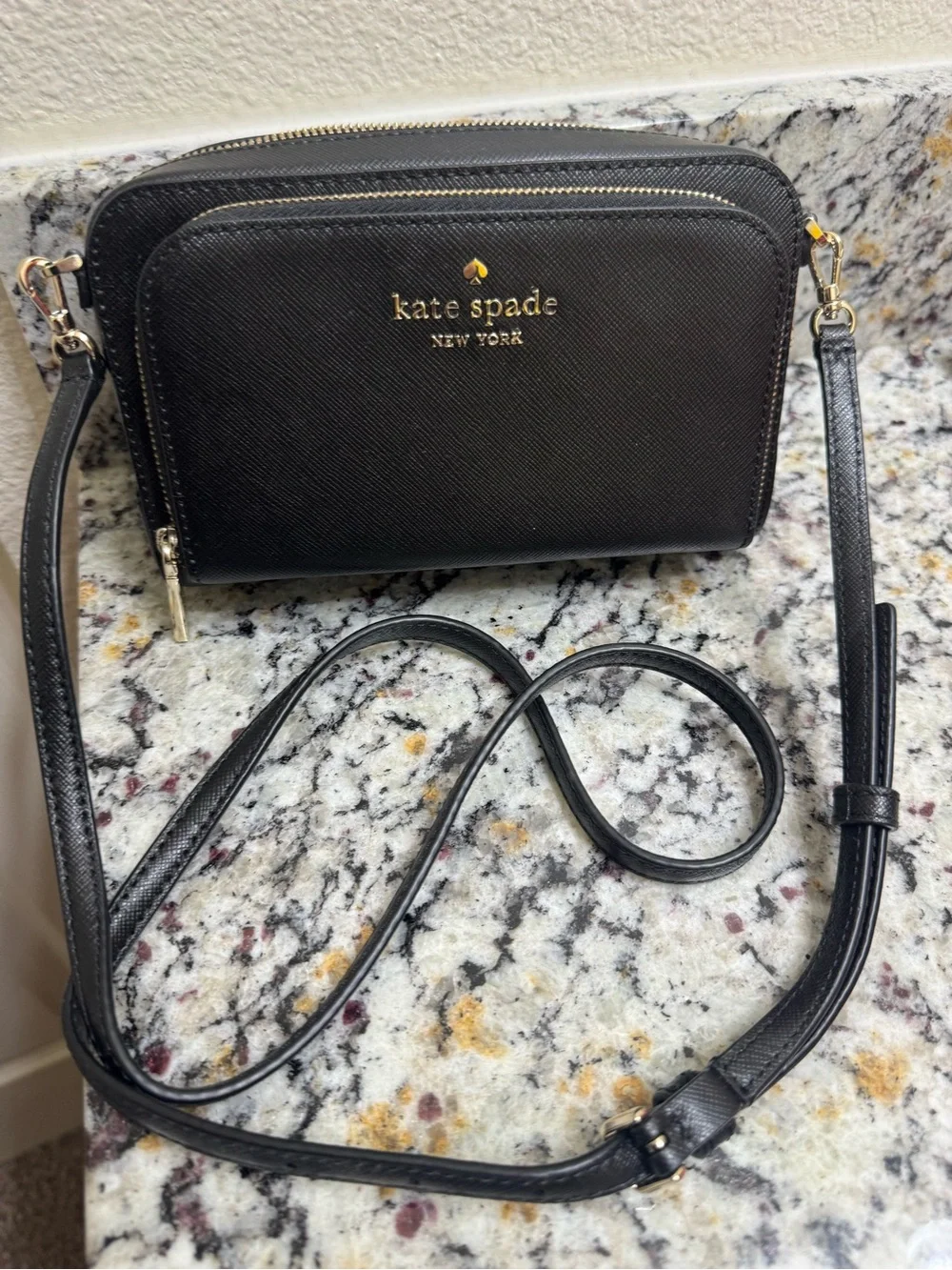 kate spade Black Saffiano Double-Zip Crossbody Bag